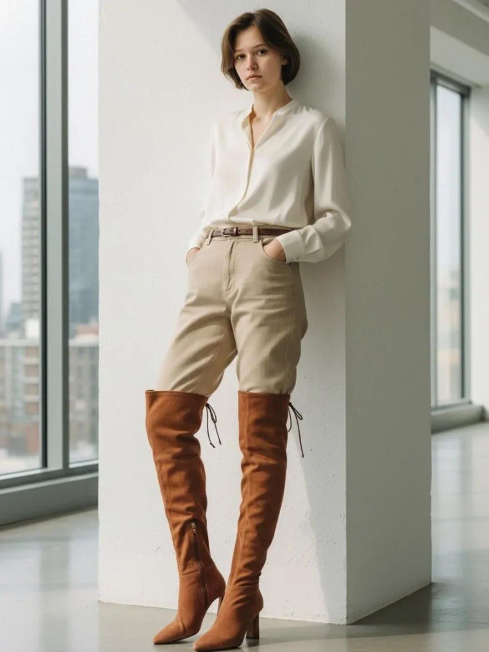 Vince Camuto Over The Knee Boots SZ 8 Brown Pointed Toe